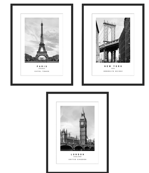 Paris, New York and London Prints Set of 3 - 30x40cm