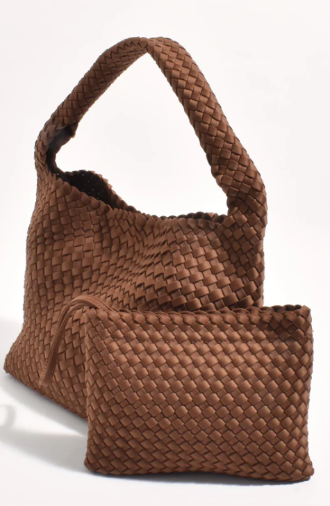 Kaia Woven Tote with Pouch Coffee