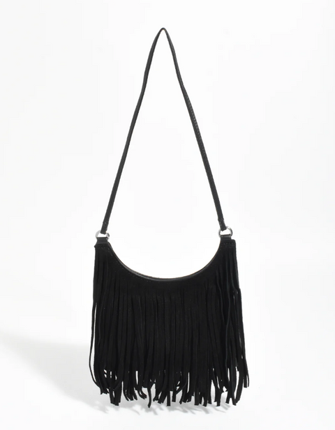 Kelsey Leather Suede Fringe Bag Black