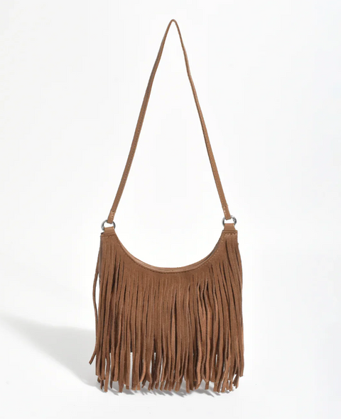 Kelsey Leather Suede Fringe Bag Tan
