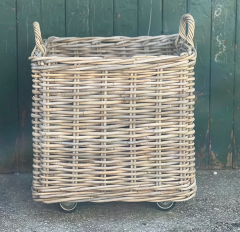 Medium Square Cane Basket on Wheels