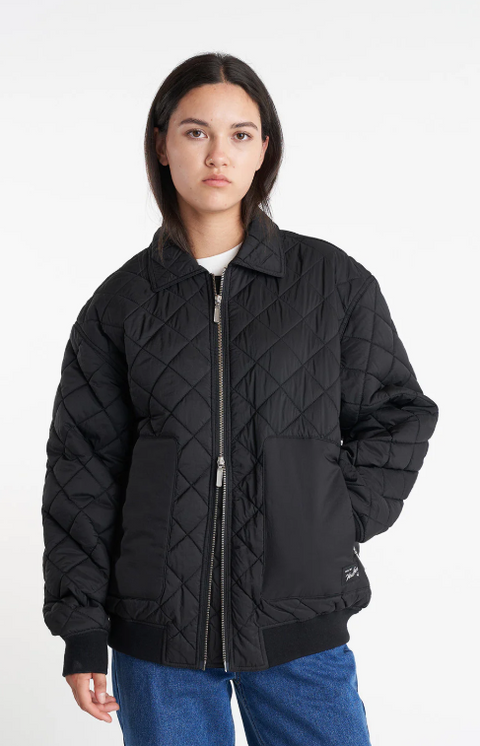 Huffer Quilted Longline Bomber Jacket Black