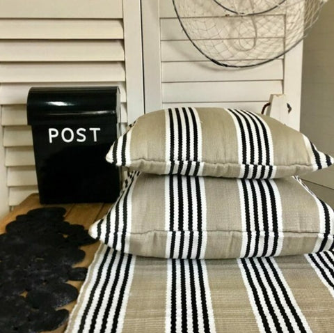 Outdoor Cushion Sand Black Stripe - 50cm