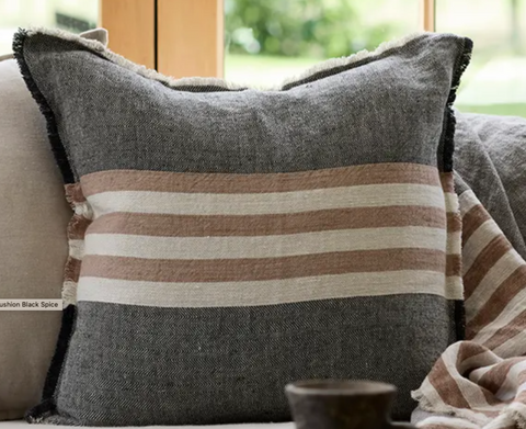 Herringbone Stripe Cushion Black Spice