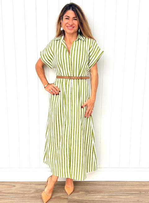 Peyton Green Stripe Long Dress