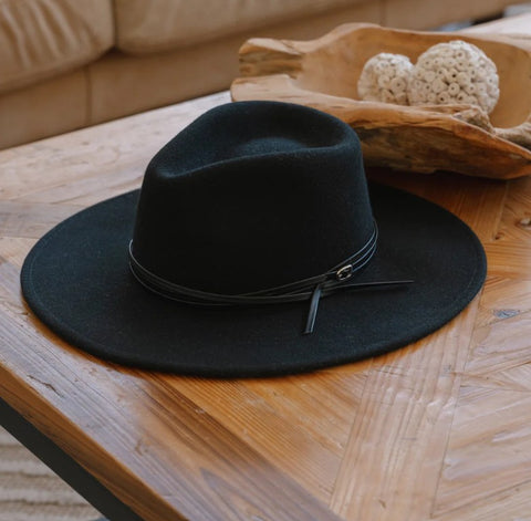 Tessa Wool Panama Hat -Black