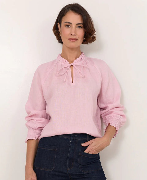 Adelaide Long Sleeve Linen Top Pink