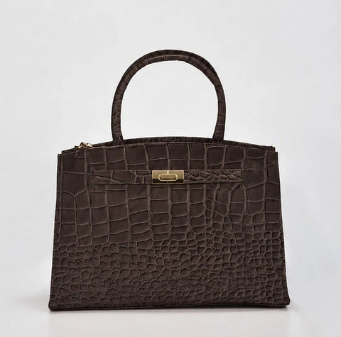 ARLIE- Leather Croc Bag -Chocolate