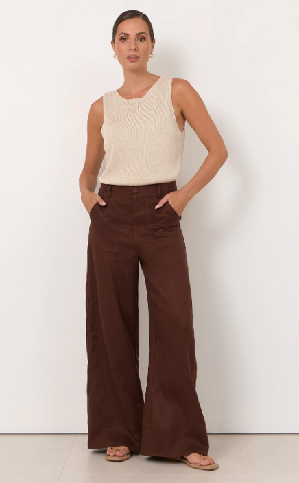 Avalon Wide Leg Linen Pant ( Chocolate )