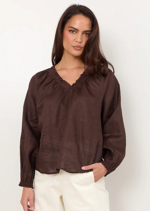 Azari Lightweight Linen Top Chocolate