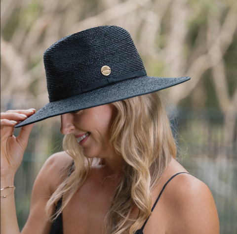Becky Raffia Braid Black Panama w Ribbon