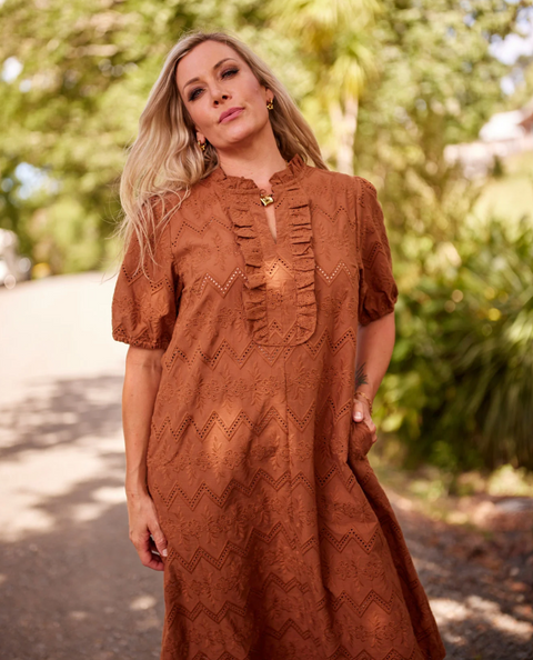 Belle Dress Hazelnut Broiderie
