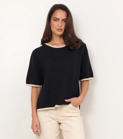 Brigette Contrast Knit Top - Black