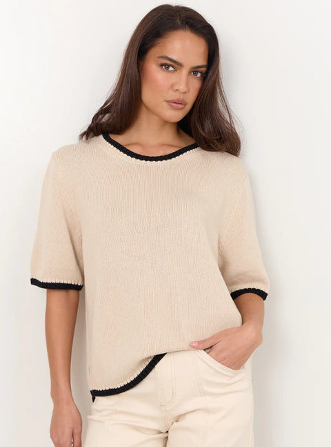 Brigette Contrast Knit Top - Stone