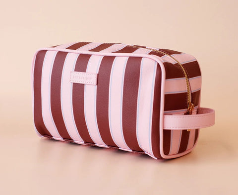 Burgundy Striped Wash bag