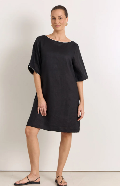 Clara Linen Short Dress - Black