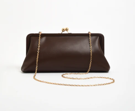 Clip Top Soft Rectangle Clutch Chocolate