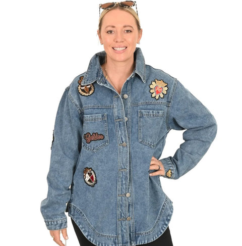 Crowned Bee Denim Shacket