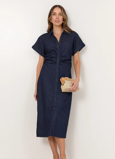 Devora Lightweight Ruched Mini Dress Denim