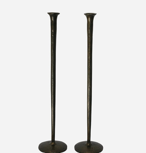 Forged Style Matt Black Candle Sticks- Set 2