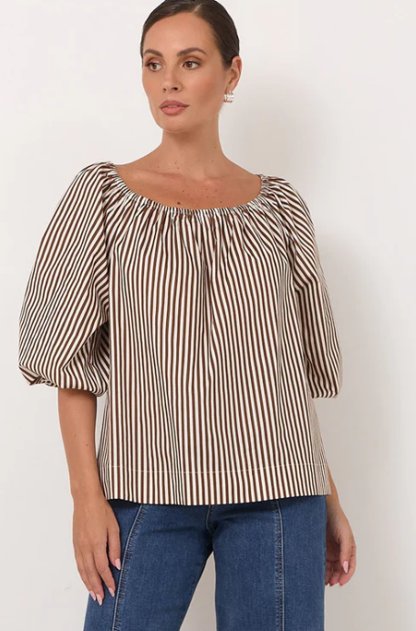 Kelsey Stripe Off Shoulder Top ( Chocolate )