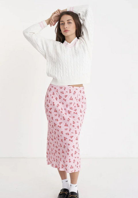 La Rosa Lila Midi Skirt Blush Floral