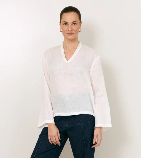 Luka Lightweight Linen Top - White