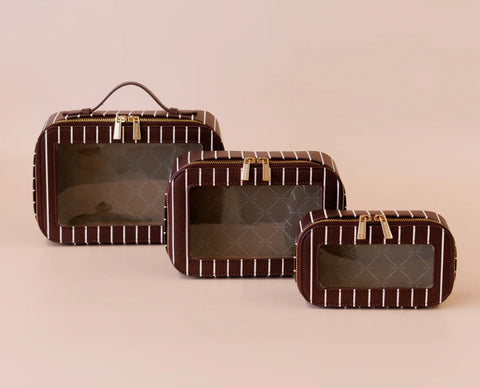 Merlot Pinstripe Cosmetic Nested Trio Set