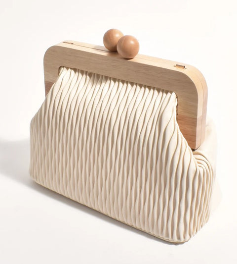 Piper Wavy Timber Frame Clutch Cream