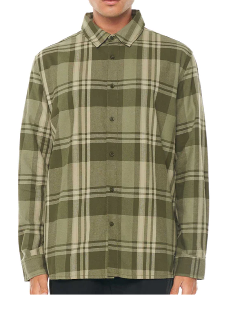 Huffer Mens Brush Plaid Shirt Khaki