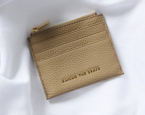 Small Taupe Leather Card Holder