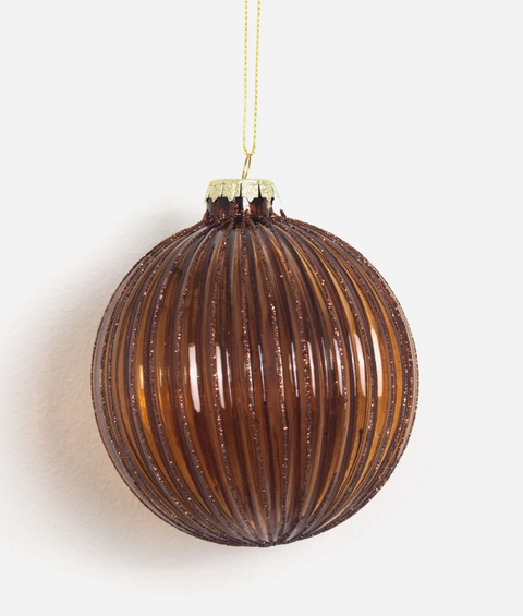 Sparkling Sphere Glass Bauble Chestnut SML