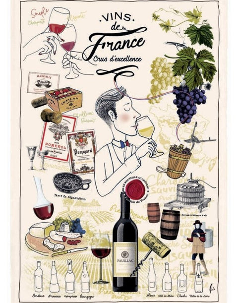 Tea towel 48x72cm cotton Wine of France