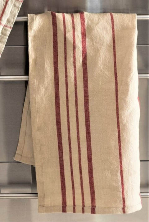 Linen Tea towel 55x75cm Red Stripes