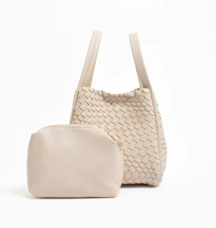 Woven Slouch Bucket Bag Stone