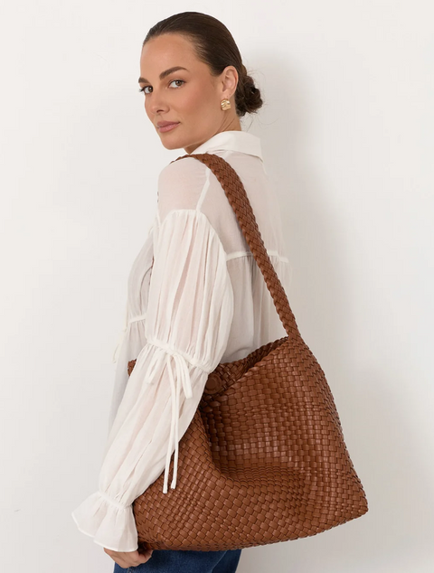 Woven Slouch Tote - Tan