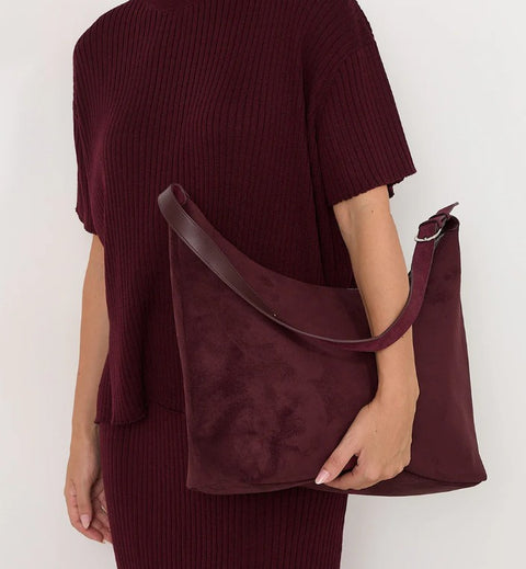 Wren Faux Suede Slouchy Tote - Wine